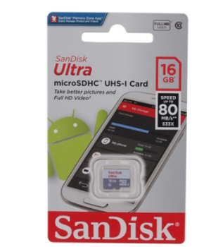 16GB MicroSD SANDISK Ultra SDSQUNS-016G-GN3MN Class10 Hafıza Kartı 80mb/sn